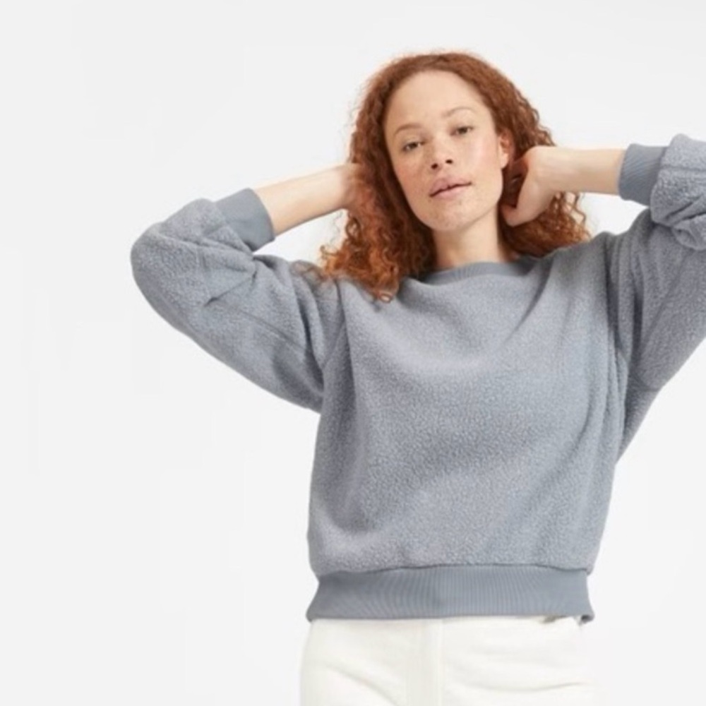Everlane‎ ReNew Teddy Sherpa Fleece Pullover Crewneck XS Gray Cozy Sweatshirt